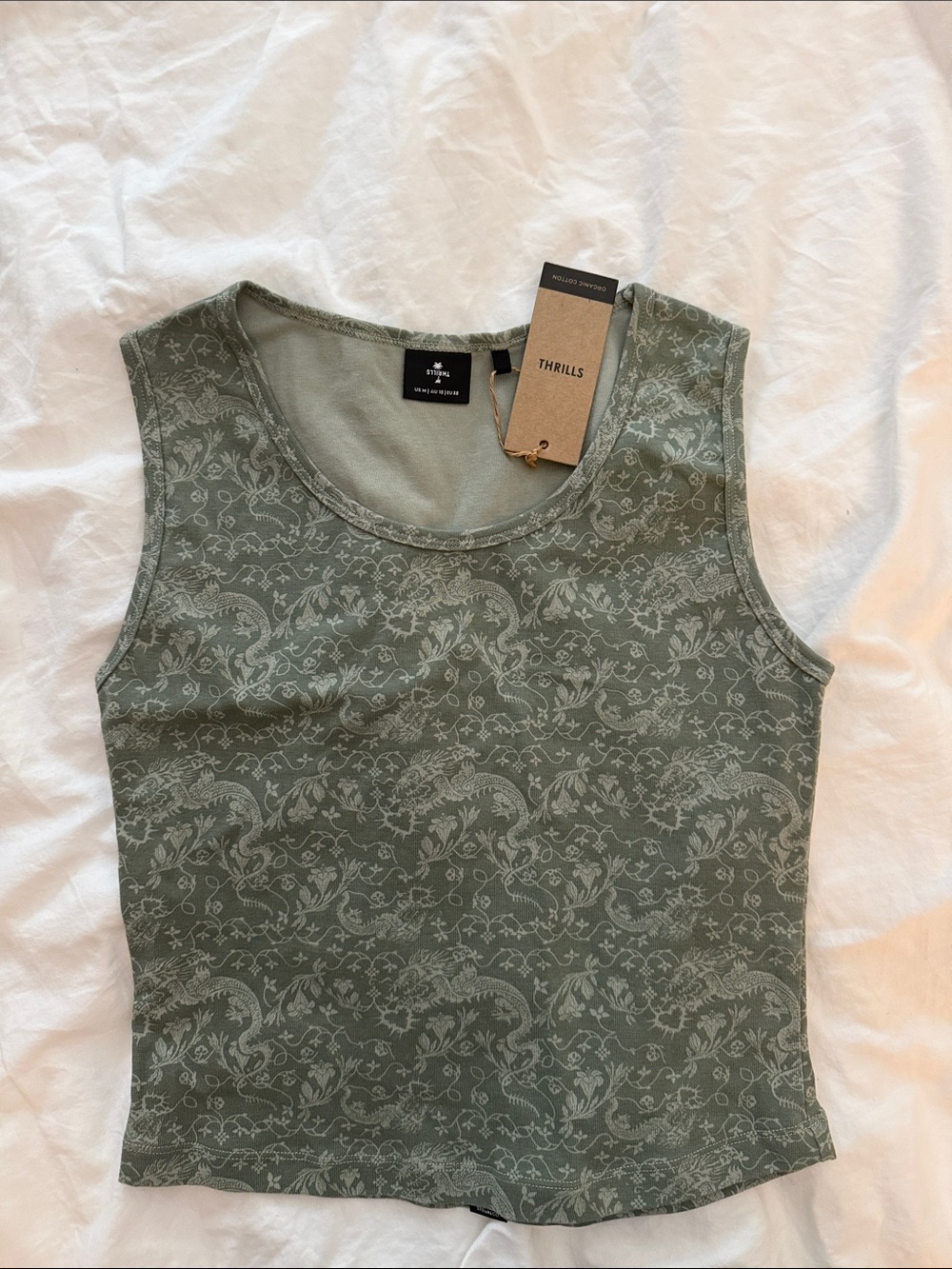 Thrills Olive Green Floral-Print Tank